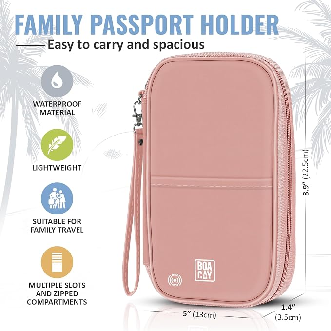 Travel Document Organizer with RFID, Family Passport Holder, Wallet for Women & Men, Portable & Waterproof Case for Cards, Boarding Pass, Money