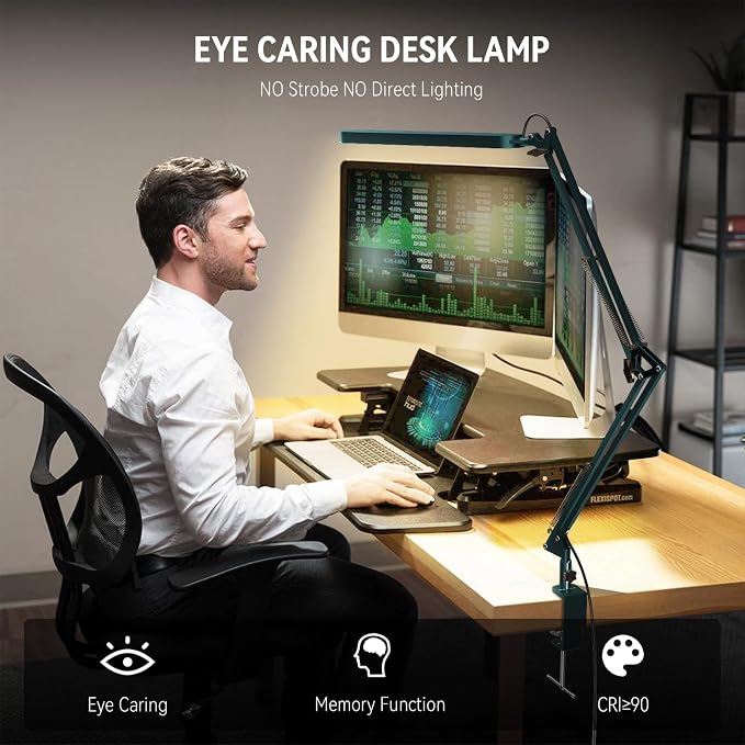 Desk Lamp - LED Desk Light - 5 Color Modes X 11 Brightness Levels - Adjustable Swing Arm - Timmer & Memory Function - 12W Lamp for Desk - Green