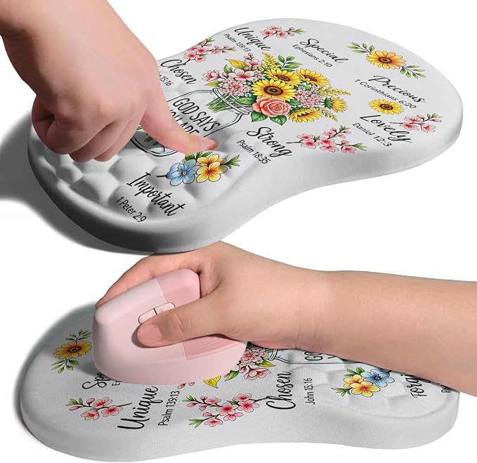 Ergonomic Joint Wrist Support Mouse Pad with Memory Foam Cushion Massage Bump, Carpal Tunnel Pain Relief Mousepad Slope Design for Wrist Rest, 11.8x7.9 in, God Said