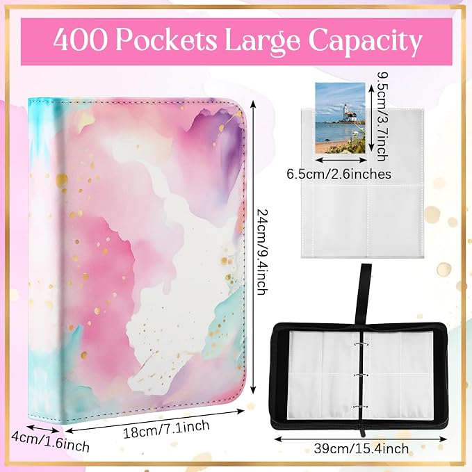 Card Binder 4/9 Pocket PU Waterproof Trading Binder Compatible with Mtg/ygo/tcg for 400/900 Portable Album Holder with Zipper Wristband Card Organizer