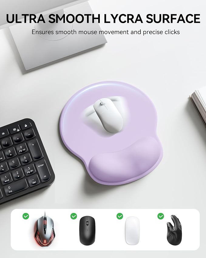 Mouse Pad with Wrist Rest for Desktop Large Ergonomic Mouse Mat(Lavender) | 10.6''L x 9''W Size, Gel Wrist Support, Non-slip Base, Washable Surface, Laptop Mousepad