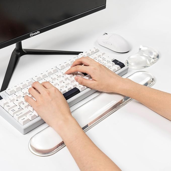 Gel Keyboard and Mouse Wrist Rest Set –White Clear Wrist Rest for Computer Keyboard 60%/68%/75%, Comfort & Support for Typing and Gaming