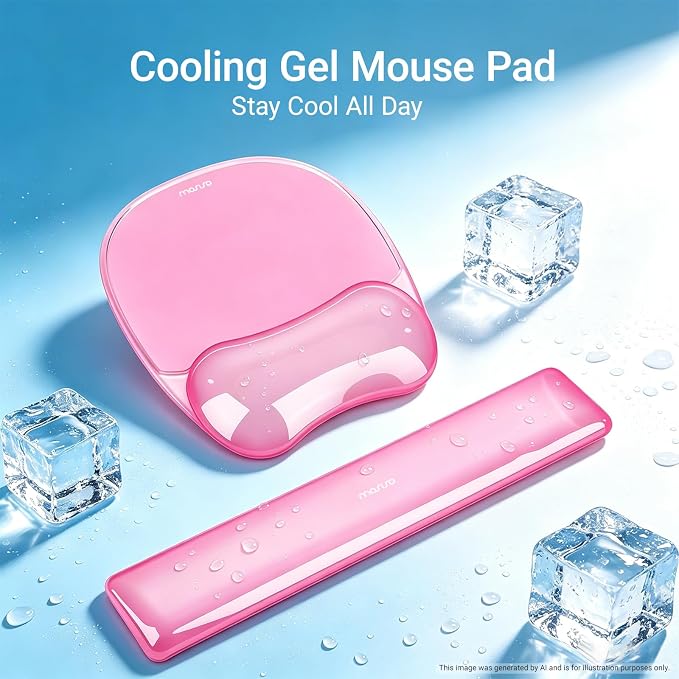 MOSISO Cooling Gel Wrist Rest Support for Mouse Pad&Keyboard Set, Pink | Irregular Oval Ergonomic Mousepad Keyboard Pad Non-Slip Base Home/Office Pain Relief&Gel Easy Typing Pad for Computer Laptop