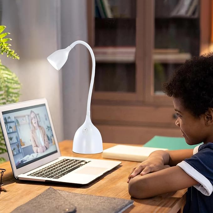 EJIAXIN Desk Lamp for College Dorm Room - LED Reading Light - Small Adjustable Flexible Gooseneck Table Lamp - Eye-Caring Desk Lamp for Home Office Study Lamp, White