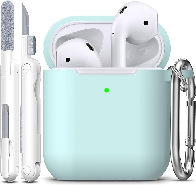 R-fun for AirPods 1/2 Case, Soft Silicone Protective Cover with Keychain and Cleaning Pen, Compatible with AirPods 2nd/1st Generation (2016/2019), Full Drop Protection Cover, Turquoise