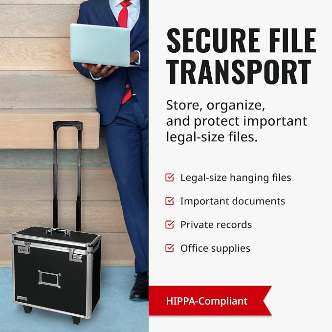 Vaultz Locking Mobile Business Case, Legal Size, Black, 14.5 x 13.5 In | Key lock securely closes case for documents on the go, legal-size interior fits letter and legal paperwork, durable case
