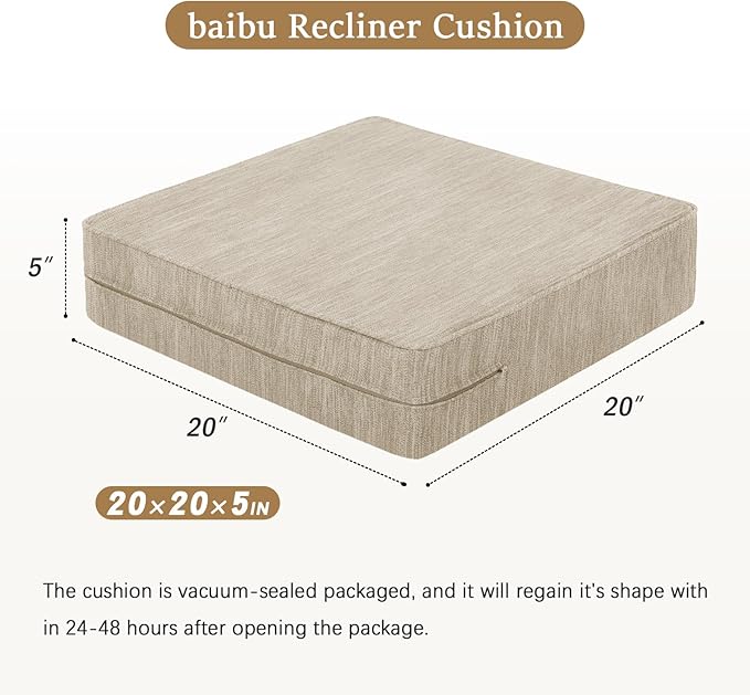 baibu 20x20x5 Inch Square Gel Memory Foam Recliner Cushions for Elderly, Dual-Layer Non-Slip Recliner Seat Cushion Suitable for Couch for Easy to Stand Up & Reduce Hip & Lumbar Pain, Beige