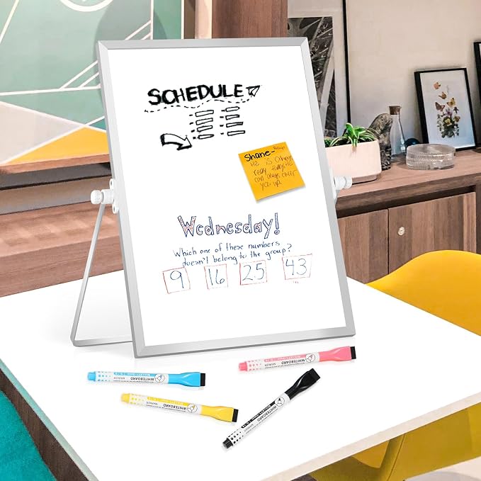 Double-Sided Magnetic White Board with Stand, 16" x 12" | Dry Erase Board with Stand, Desktop Whiteboard Easel , Portable Small White board dry erase for Drawing, Office, Home
