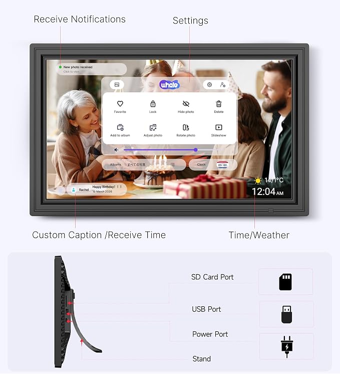 64GB 15.6" Large Digital Picture Frame, Uhale WiFi Electronic Photo Frames with 1920 x 1080 FHD IPS Touch Screen, Support Auto-Rotate Wall Mounted SD&USB Card, Share Photos/Videos from Phone Instantly
