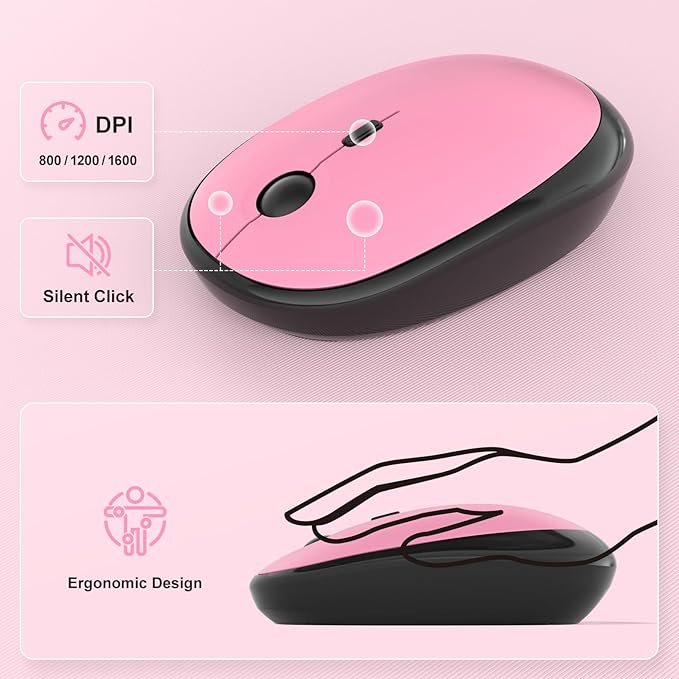 MOFII Wireless Keyboard and Mouse Combo, Full Size 2.4G Retro Round Computer Keyboard and Mouse Set, Plug and Play, for Windows, Computer, Desktop, PC, Notebook - (Lovely Plum Pink Gradient)