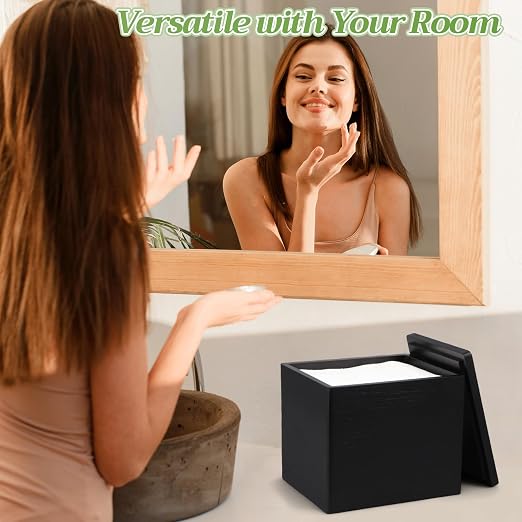 Disposable Face Towel Holder Wooden Facial Towel Storage Box with Lid for XL Black Bathroom Counter Organizer for Makeup Remover Wipes Vanity Travel Essentials
