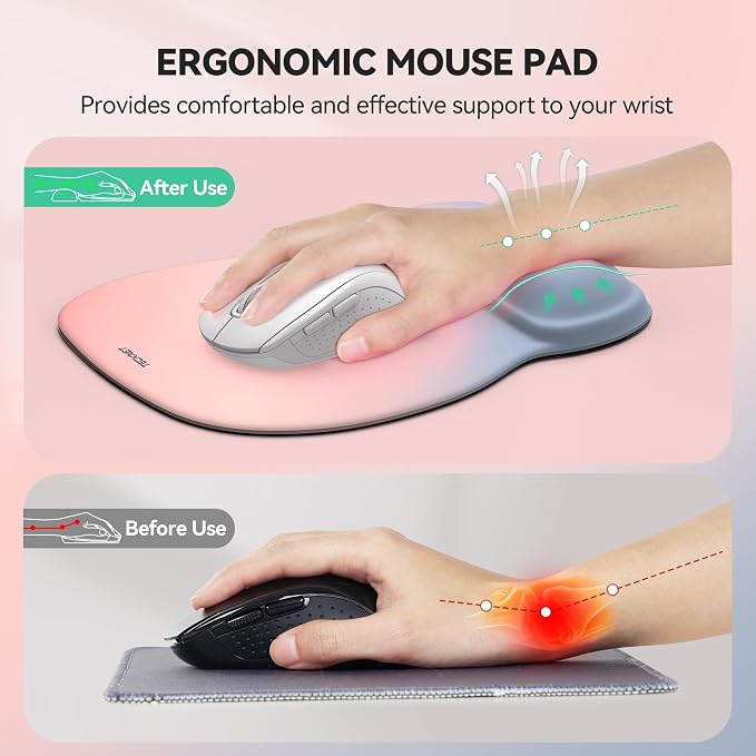 TECKNET Gel Ergonomic Mouse Pad with Wrist Rest, Non-Slip PU Base, Rainbow | Comfortable Gel Cushion, Pain Relief, Smooth and Waterproof Surface, Mouse Pad with Wrist Rest for Office, Gaming and Study
