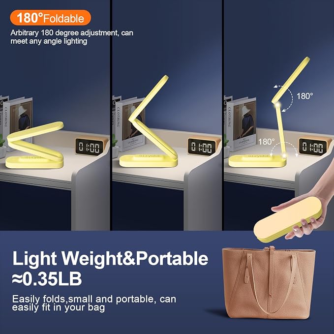 Giryuhd LED Desk Lamp for Office Home & Battery Operated Lamp Rechargeable Lamp Foldable & Portable Light, LED Desk Light Strip, 3 Brightness Dimmable Small Desk Lamp Reading Lamp (Yellow)