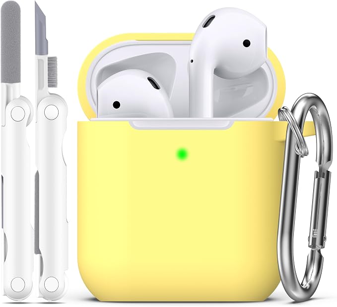 R-fun for AirPods 1/2 Case, Soft Silicone Protective Cover with Keychain and Cleaning Pen, Compatible with AirPods 2nd/1st Generation (2016/2019), Full Drop Protection Cover, Yellow