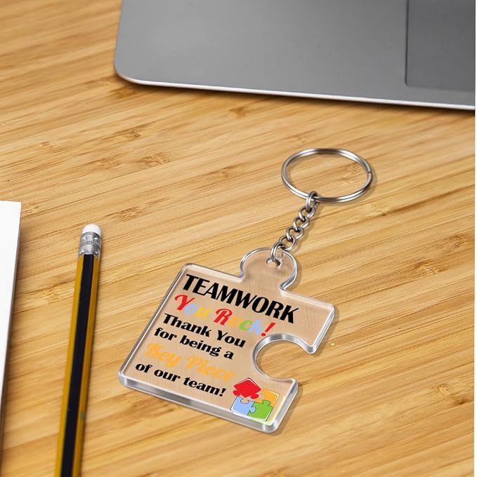 Team Appreciation Gifts Bulk Thank You Keychains for Coworkers | Gift Set for Employee, Staff, Teachers, Teamwork Puzzle Piece Keyring, Acrylic