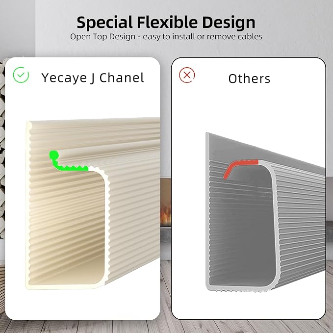 YECAYE 157in Cable Management, Cord Organizer,Easy Install Self-Adhesive Cord Hider, Cable Organizer, Cable Hider for Office Organization,Child & Pet Proof, Beige