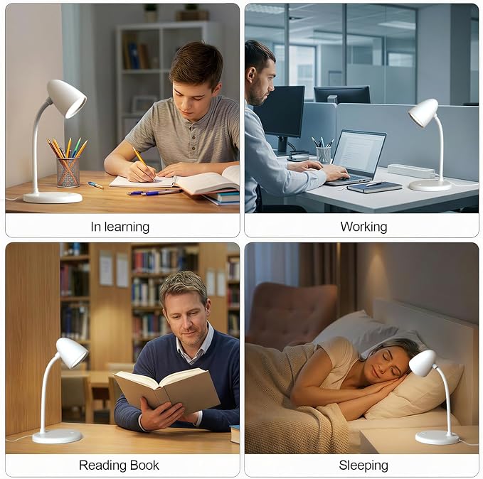 LED Desk Lamp for Home Office,Dimmable Table Lamp 3 Light Colors | Reading Light for Bedside Small Desk Lamp for College Dorm Room,Bedroom Desk Light,White