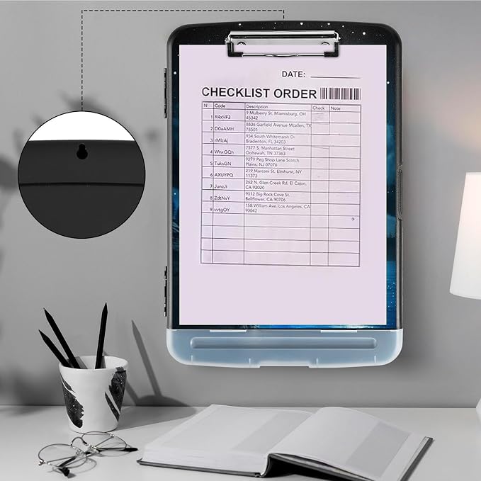 Clipboard with Storage,Heavy Duty Plastic Storage Clipboard with Low Profile Clip,Teacher Must Haves,Office Supplies,Nebula/Galaxy Wolf Moon