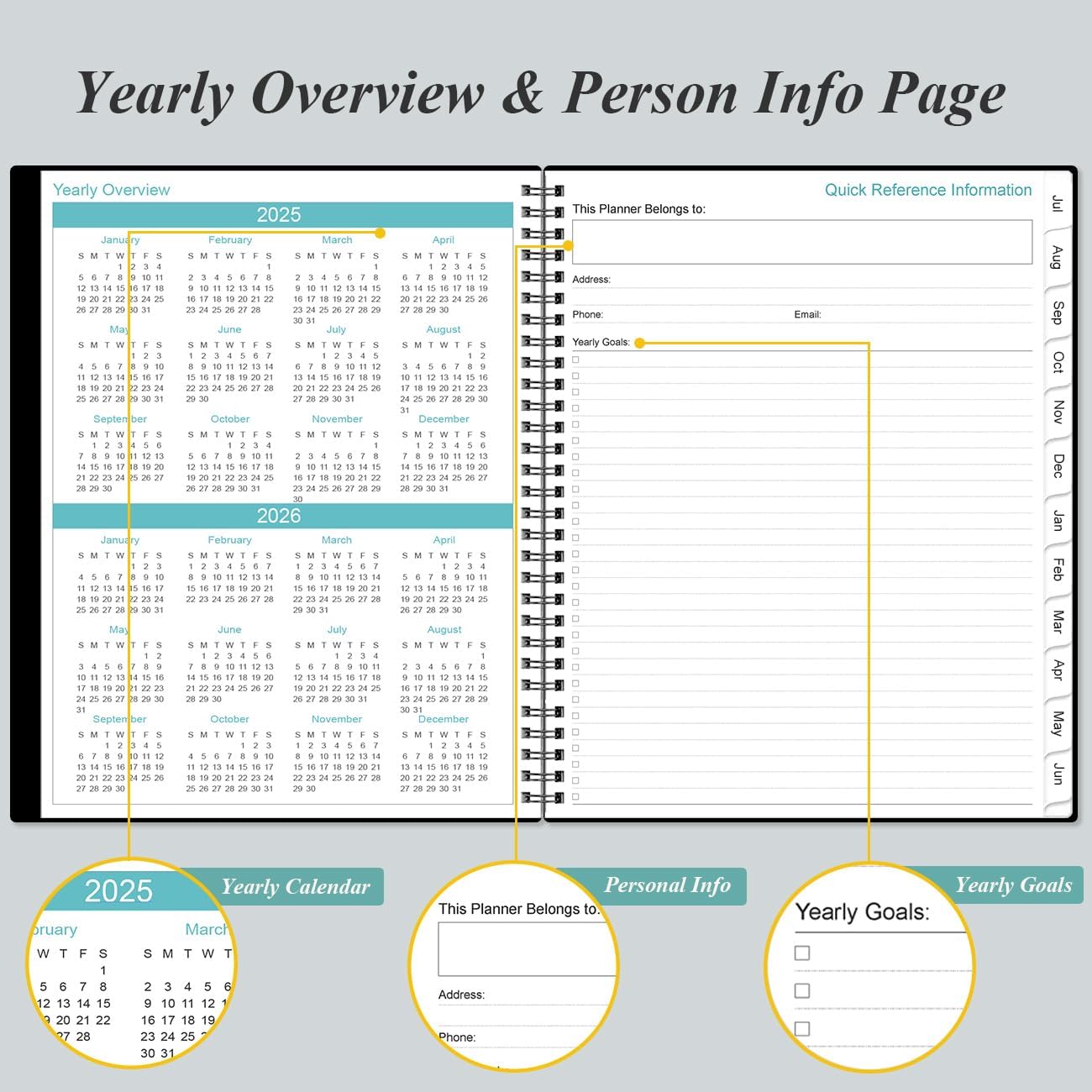 2025-2026 Planner - Academic Planner 2025-2026 from July 2025 to June 2026 with 12 Monthly Tabs, Flexible Cover, Inner Pocket, 8.5" x 11", Black