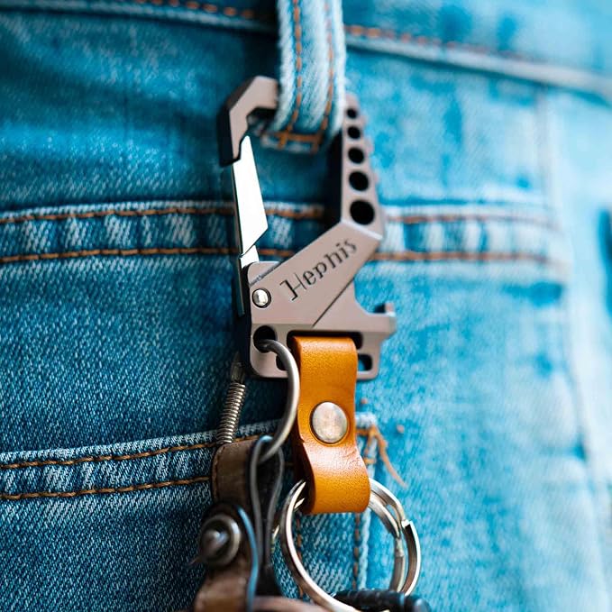 Hephis Skull Heavy Duty Key Chain,Car Emergency Escape Tool, Seat belt Cutter,Bottle Opener,Carabiner Car Key Chains