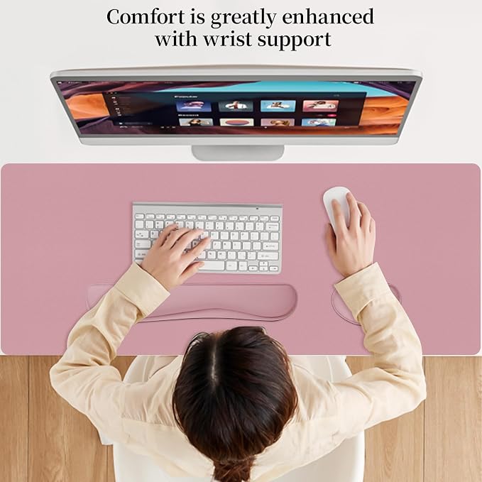 Mouse Pad and Keyboard Wrist Rest, 3-in-1 Keyboard and Mouse Pad | 35.4" x 16.9" Dusty Pink Desk Mat Set,Ergonomic Wrist Rest for Computer Keyboard, Non-slip Base, Waterproof Computer Mat