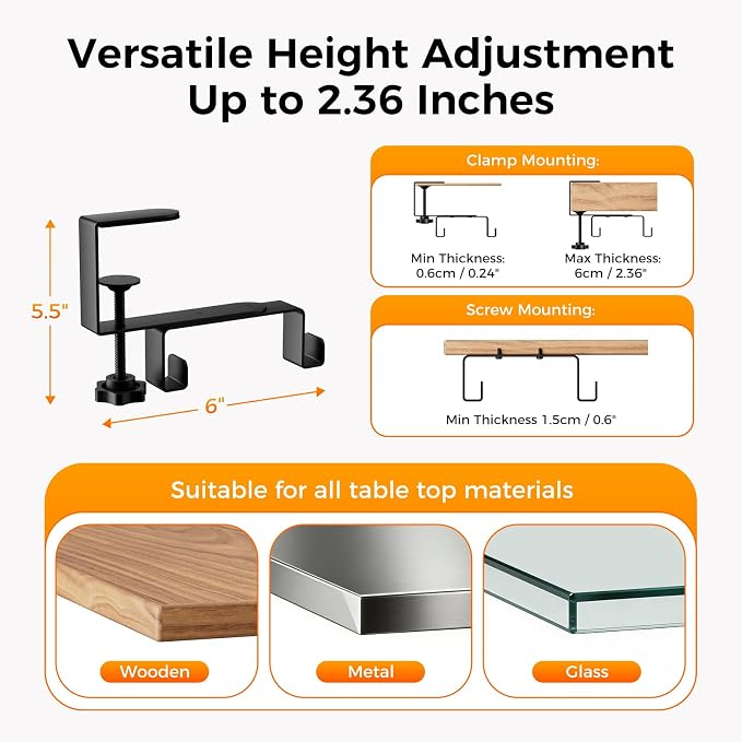 No Drill Thickened Under Desk Cable Management Tray,38.5In,Black | Upgraded Double-Layer Extra Thick Standing Desk Wire Management,Cord Organizer with Clamp/Screw Mount,for Office,Home