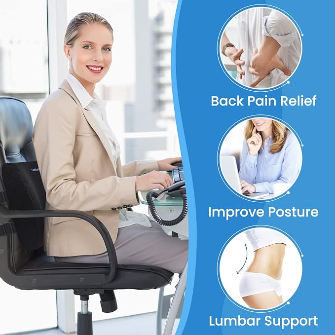 LumbarPal Lumbar Support Pillow for Office Chair Back Support Lumbar Pillow for Car, Gaming, Office Chair - Improve Sitting Posture & Back Pain Relief, Memory Foam, Adjustable Straps, Black | Improve Sitting Posture & Back Pain Relief. Lumbar Pillow Fi...