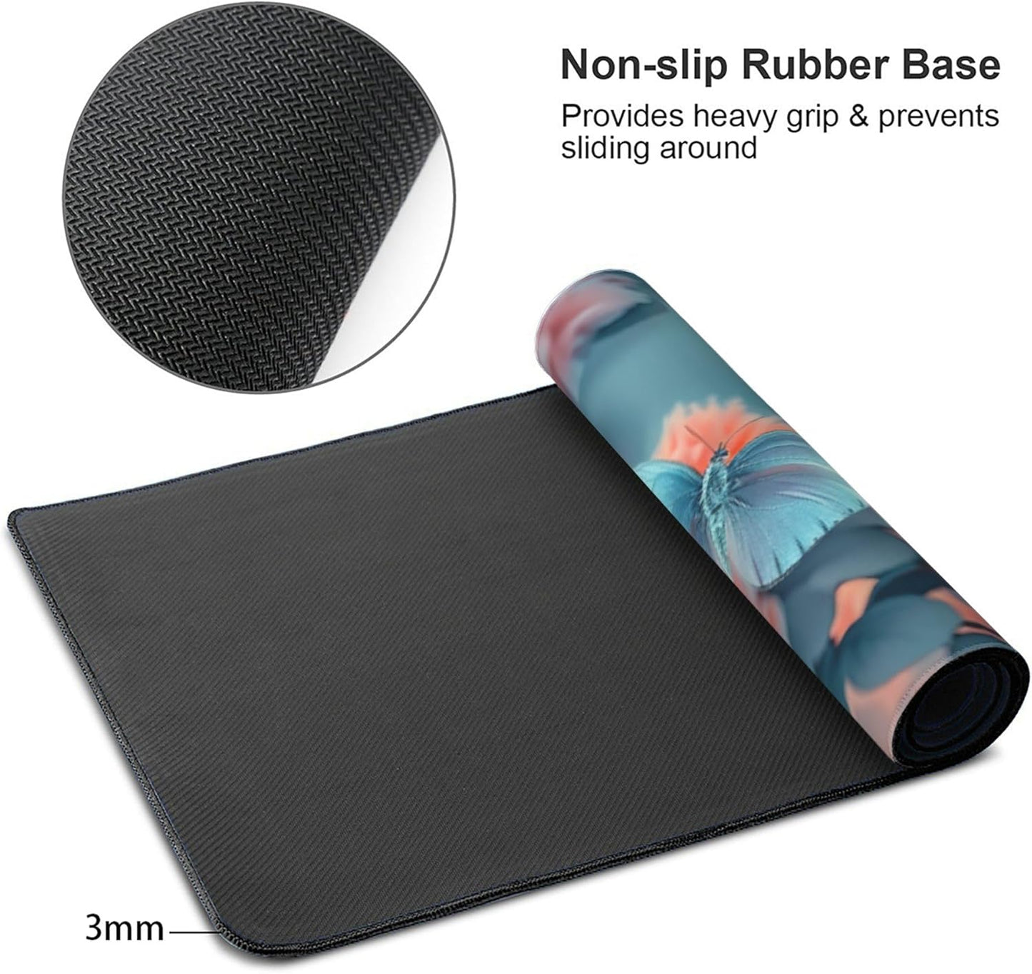 35.4 x 15.7 inches, Large Desktop Mouse pad, Keyboard and Mouse Pads for Work and Home Computers, and Large Laptop Mouse mat，Butterflies and Flowers