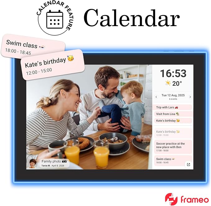32GB FRAMEO 10.1 Inch WiFi Digital Photo Frame, 1280x800 HD IPS LCD Touch Screen, Auto-Rotate, 32GB Storage, Support USB Drive/SD Card Extend Storage, Share Moments via Frameo App