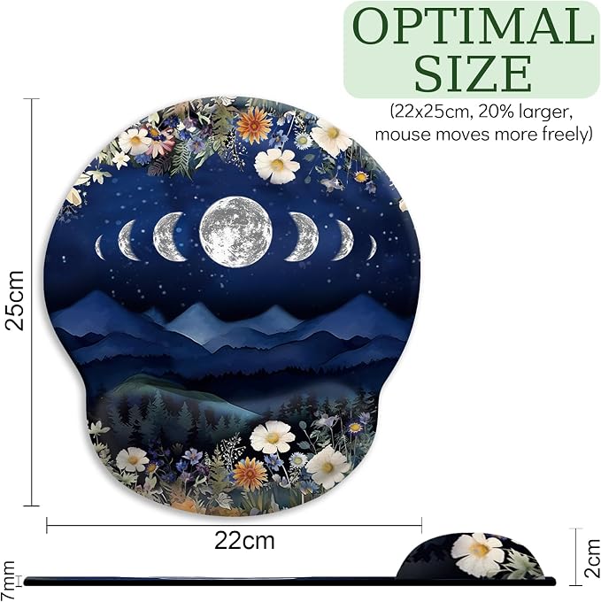Funny Ergonomic Mouse Pad with Gel Wrist Rest, Moon Mountain | Non-Slip PU Base, Smooth Surface, Cooling Gel Eases Wrist Pain, Ideal for Office/Gaming/Home, 9.8 x 8.6 in, Desk Accessories