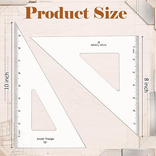 Coopay 2 Pack Triangle Ruler, 30/60 & 45/90, Clear Acrylic, Inking Edge | Drafting Triangle, 10 inch 30/60, 8 inch 45/90 Degree, Technical Drawing Tools, Design, Architect and Engineering, Student