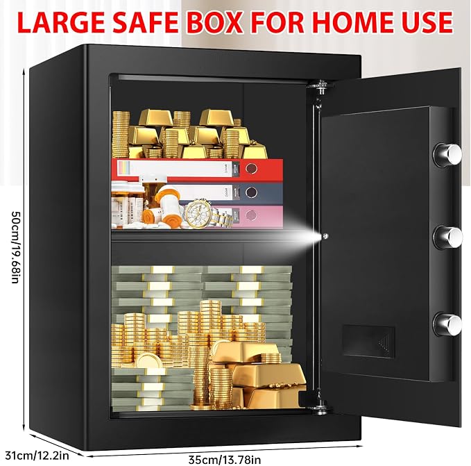 3.5 Cuft Large Safes for Home Use Water and Fireproof, Digital Security Fire Safe Box with Programmable Keypad, Key Lock & Removable Shelf, Anti-Theft Document Safe for Money, Medicine and Valuables