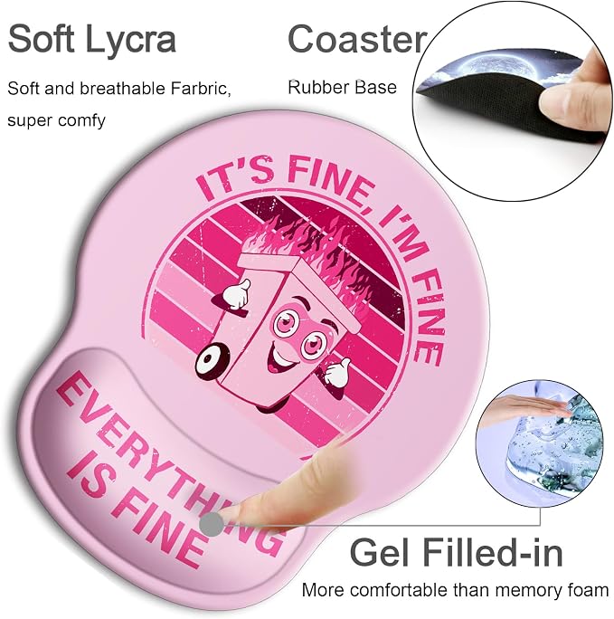 Ergonomic Mouse Pad with Wrist Support Rest,Large Mousepad Gel Wrist Rest, with Coaster Non-Slip & Pain Relief for Computer, Desk, Home&Office-Pink It's Fine