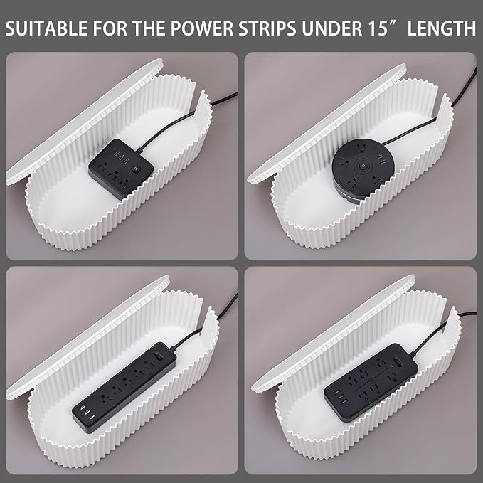 White Cable Management Box with Lid, Large, Plastic | Cable Box Organizer, For Wire, Power Strip, Surge Protector, Extension Cords Hider Cover, For Home Office, Desk and Floor