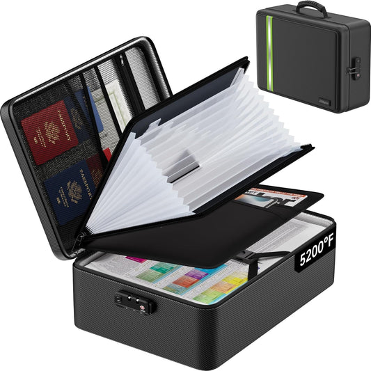 5200℉ Fireproof Document Bag, Insulated Document Box with Lock, Important Document Organizer with Waterproof Zipper, Portable Soft Home Travel Office Safe Storage for Legal/Letter/A4 Files,Black