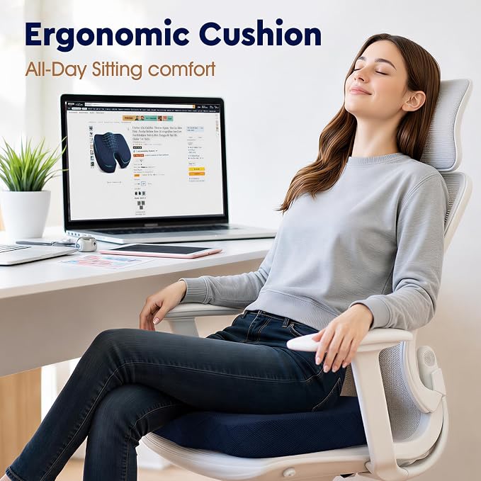 TushGuard Seat Cushion - for Office Chair, Car Seat, Airplane, Bleacher - Sciatica & Coccyx Pain Relief Desk Chair Cushion for Long Sitting Office Workers, Car Drivers(Blue, XXX-Large)