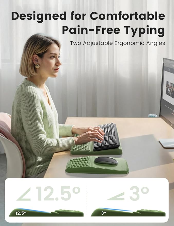 Vaydeer Keyboard Stand and Mouse Pad Set with Wrist Rest, Soft Memory Foam Wrist Support, Ergonomic Wrist Cushion for Desk, Relieves Carpal Tunnel Pain, Palm Hand Typing for Office, Gaming, Pink