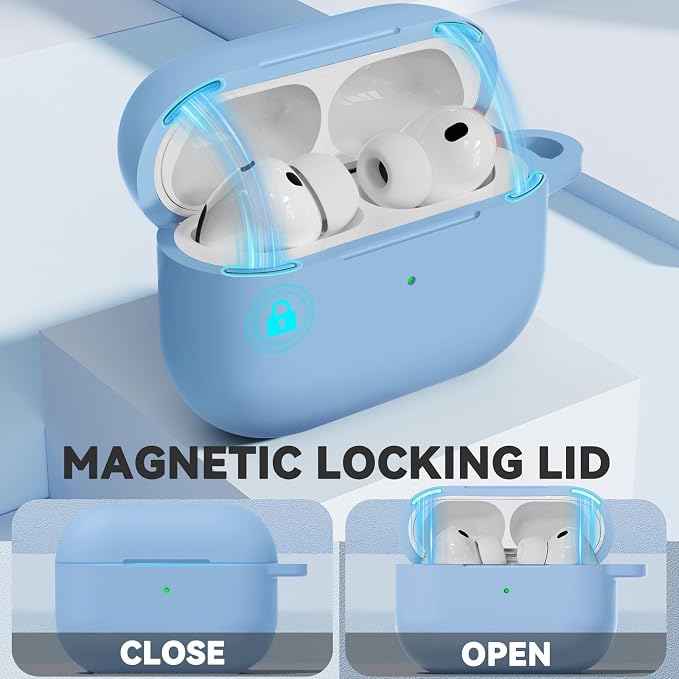 Ljusmicker for AirPods Pro 3 Case 2025 with Cleaner Kit,Magnetic Sky Blue | Soft Silicone Protective Cover for Apple AirPod Pro 3rd Generation Case with Keychain for Women Men,Shockproof,Magnetic