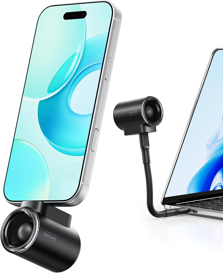 Aecooly Powerful USB C Phone Fan with Flexible Rod, 17000 RPM High Speed | Compatible with iPhone, iPad, Tablet, 4 Speed Mini Portable Phone Fan Attachment for Summer, Travel, Gifts for Women-Black