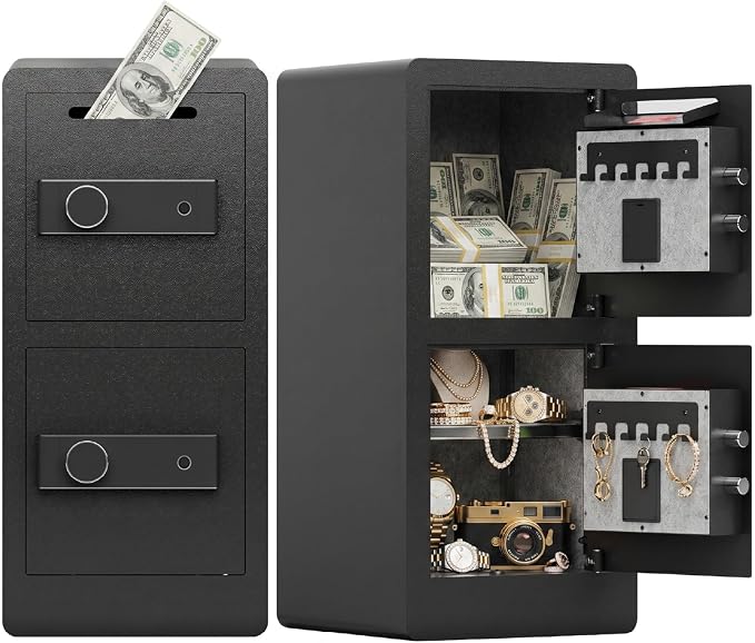 Xyvaly 7.0 Cuft Biometric Dual Door Security Safe with Deposit Slot Large Fingerprint Safe Box for Home Office Double Layer Steel Cabinet with Digital Keypad for Cash Jewelry and Documents