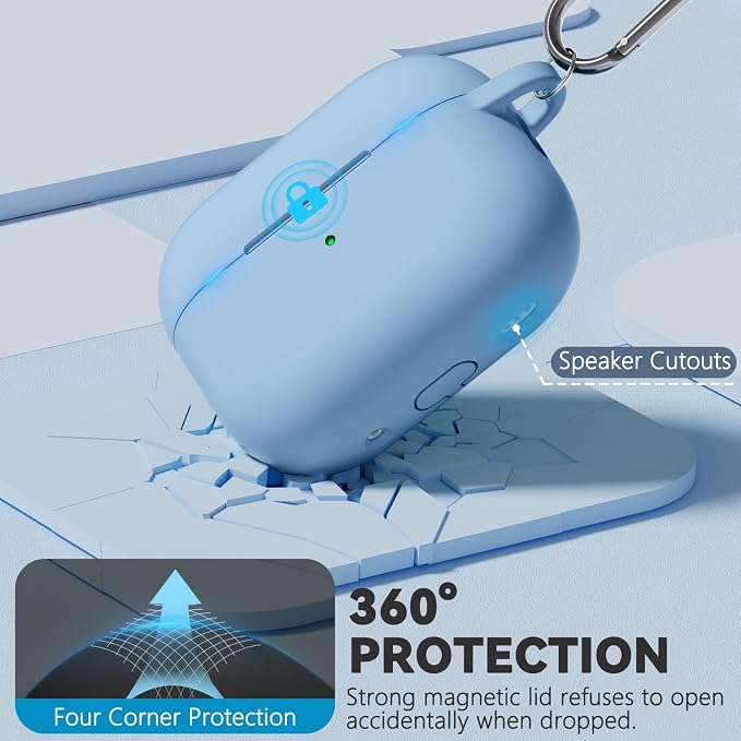 Ljusmicker for AirPods Pro 3 Case 2025 with Cleaner Kit,Magnetic Sky Blue | Soft Silicone Protective Cover for Apple AirPod Pro 3rd Generation Case with Keychain for Women Men,Shockproof,Magnetic