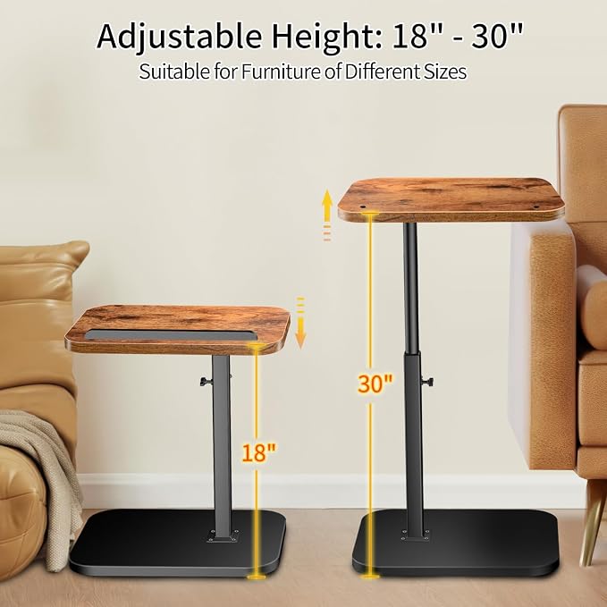 Small End Table Adjustable Height Side Table for Small Spaces | 90° Flip-Over Panel Side Table 360° Swivel TV Tray Couch Tables that Slide Under, Food Snack Trays for Sofa Bed Living Room