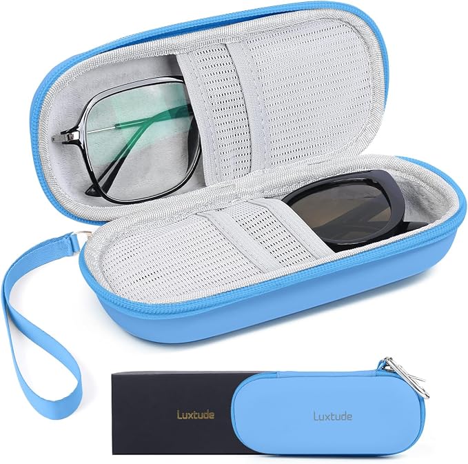 Luxtude Double Glasses Case Hard Shell, Double Eyeglass Case Dual Sunglasses Cases, Travel Sunglasses Organizer for Women Men
