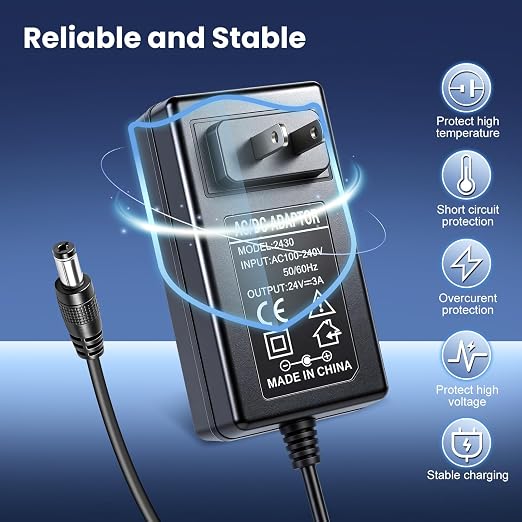 24V 3A Power Supply 72W, 24 Volt DC Power Adapter with On/Off Switch, 110V AC to 24V Transformer Plug with 5.5x2.1mm DC Female Connector for LED Strip Lights, Black