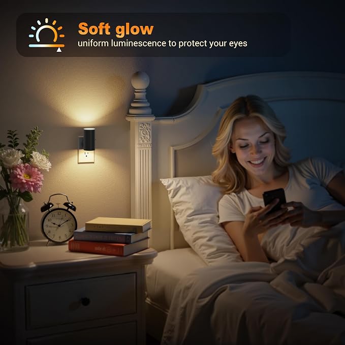 JandCase LED Night Light, Night Lights Plug into Wall with Dusk to Dawn Sensor, 5 Color Temperatures, Rotating Plug, Dimmable Nightlights, Adjustable Brightness for Bedroom Bathroom Hallway, 2 Pack