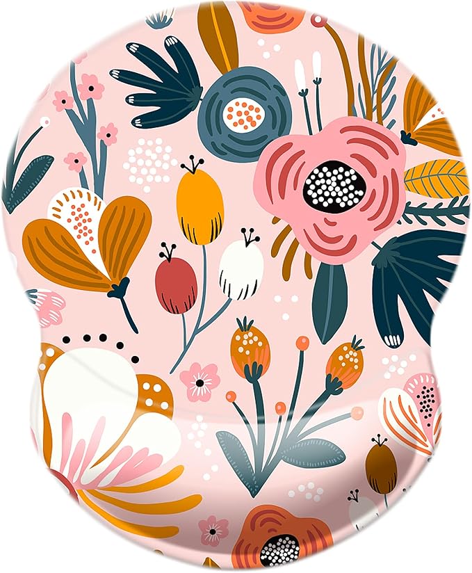 Mouse Pad with Wrist Support, Non Slip Mousepad Wrist Rest for Office, Computer, Laptop & Mac-Comfortable & Lightweight Ergonomic Support Mouse Mat(Wrist-Pink Floral)