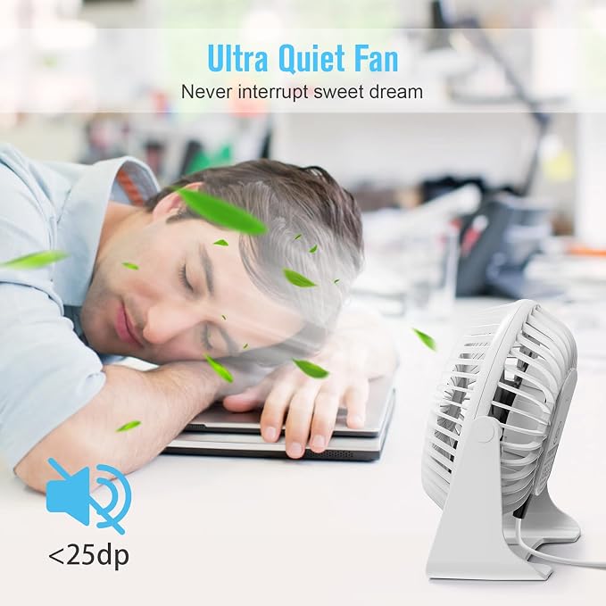 BESKAR USB Small Desk Fan, Portable Table Fans with 3 Speeds Strong Airflow | Quiet Operation and 360°Rotate, Personal Cooling Fan for Home, Office, Bedroom, 3.9 ft Cord