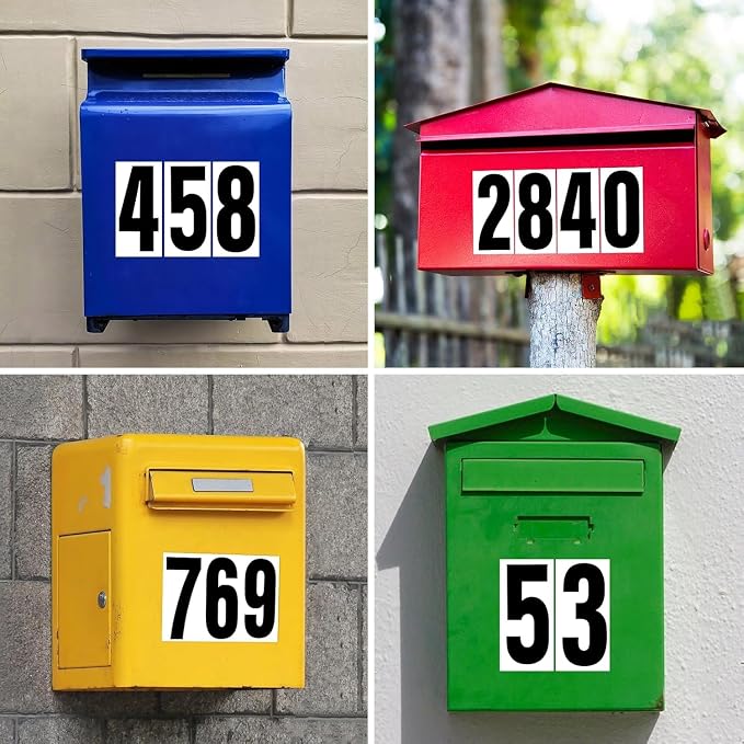 Reflective Number Stickers, 6 Sets 3 Inch Vinyl Waterproof Black Mailbox Numbers for Outside, Strong Self-Adhesive House Numbers Decals for Mailbox Door Signs Trucks