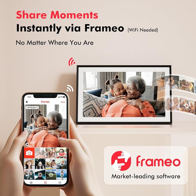 Digital Picture Frame, Frameo 15.6 Inch Large Digital Photo Frame WiFi, 1920 * 1080 IPS FHD Touch Screen, 32GB, Tabletop&Wall-Mounted, Electronic Photo Frame, Share Video, Birthday, Wedding, for Mom
