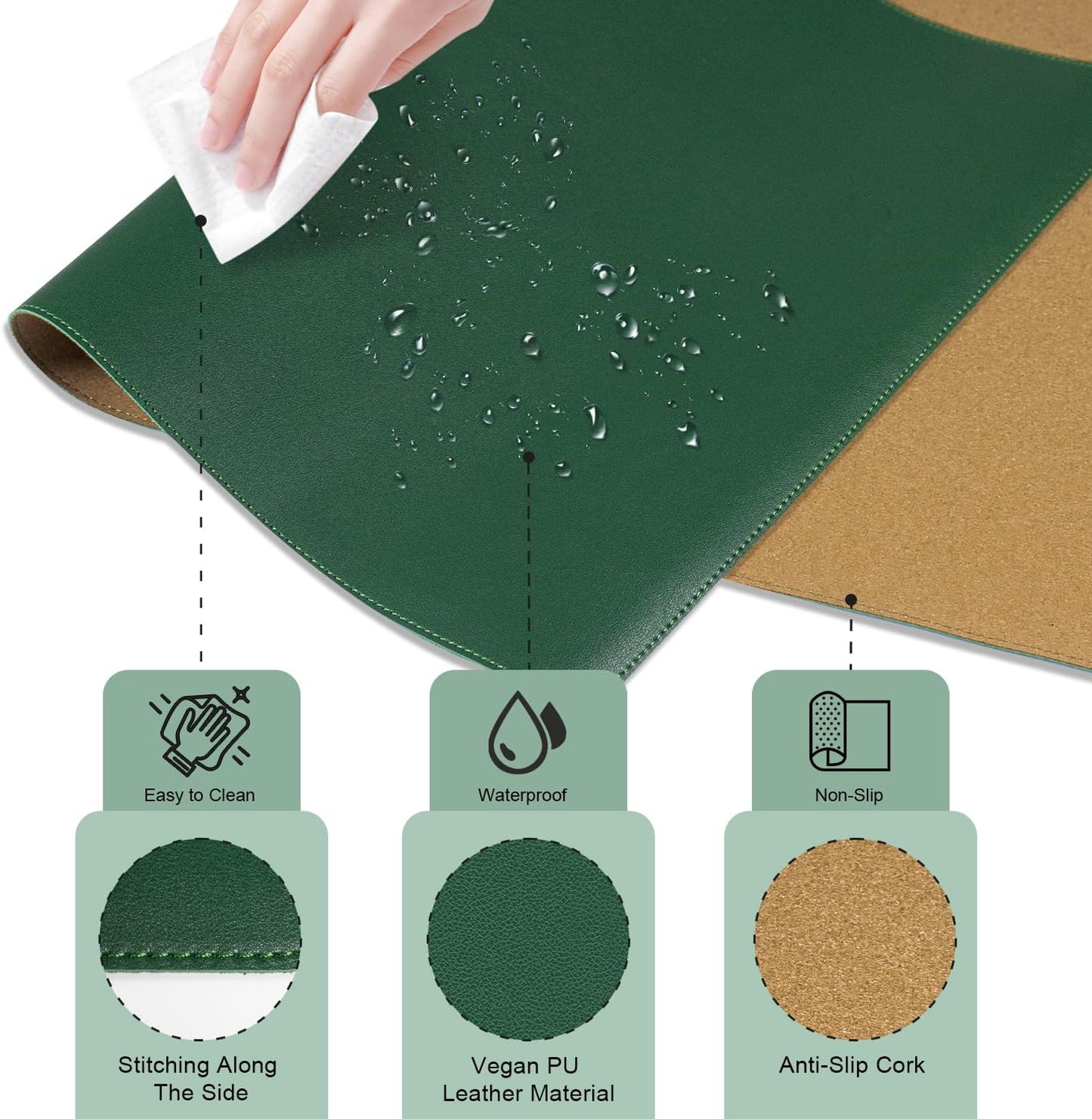 Large Desk Pad, 47.2'' x 23.6'', Office Desk Mat, Computer Mat for Desk, Leather Desk Pad Protector, Sewing Desk Blotter, Desktop Writing Pad for Office/Home/Decor Dark Green